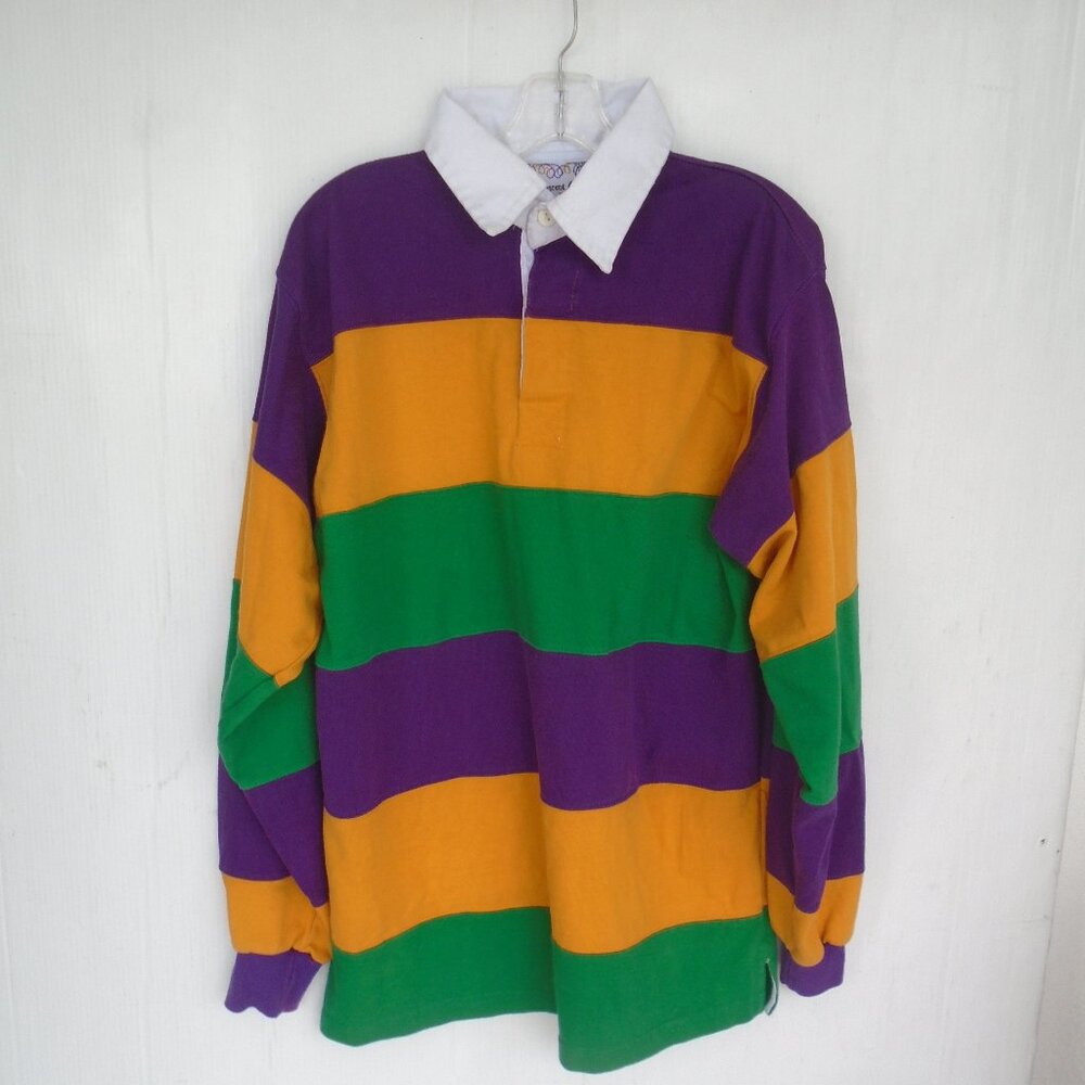 vintage Cresent Colors Mens Multicolor Colorblocking Rugby Shirt Size XL